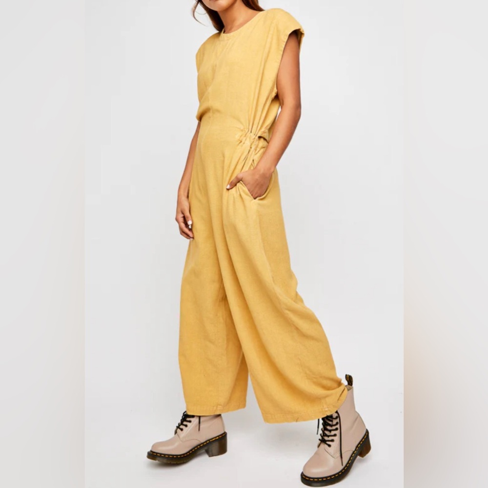 Free People Jumpsuit Womens S / P Mustard Yellow Heat Wave Pants Hippie Boho